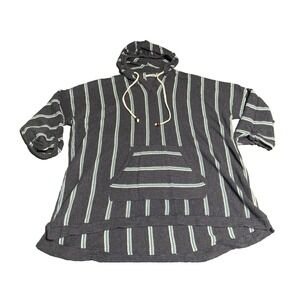 Sonoma Baja Hoodie Women XL Blue Striped Knit Pullover Excellent Kangaroo Pocket